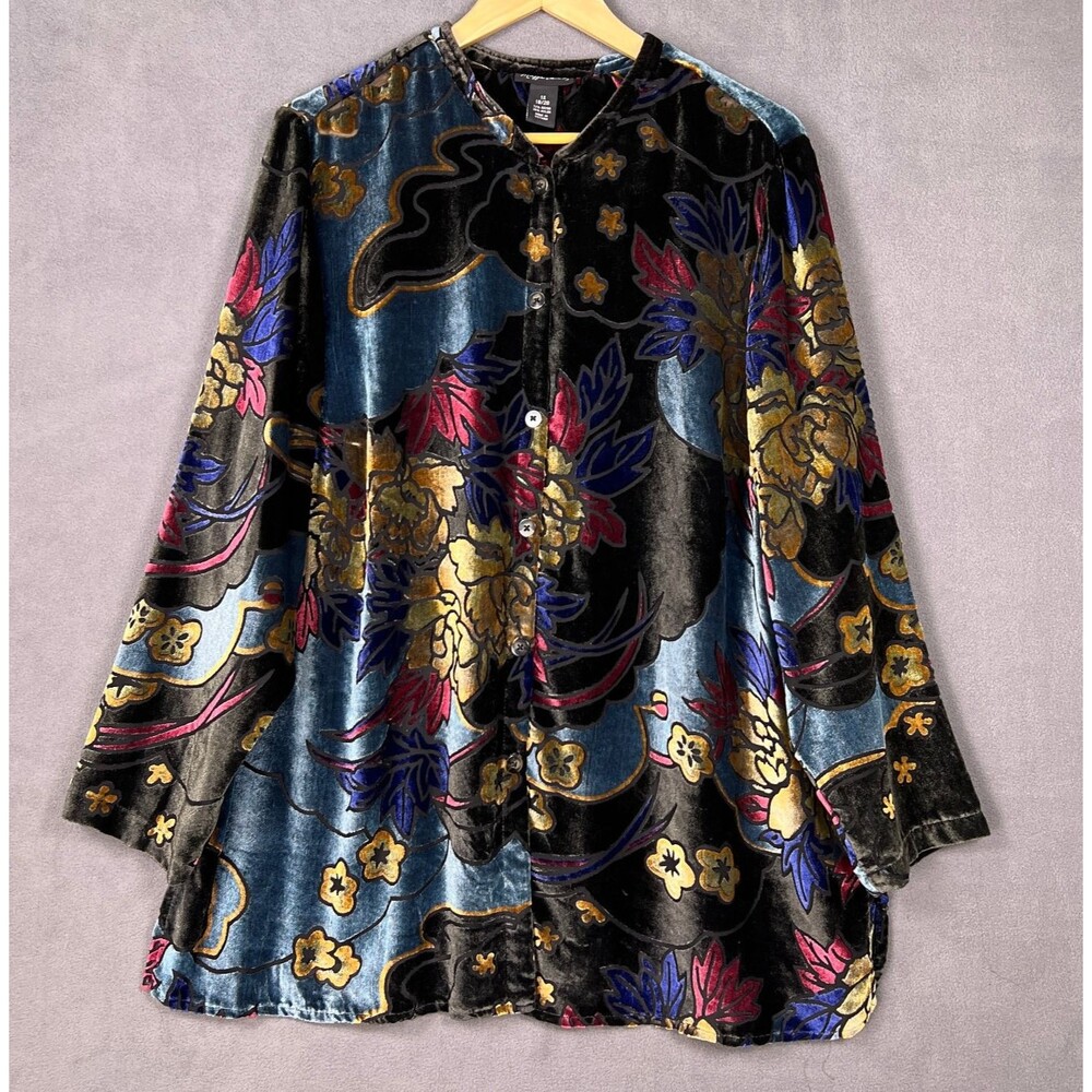 Maggie Barnes Devore Burnout Velvet Button Up Jacket Blouse Size 1X 18/20 Floral